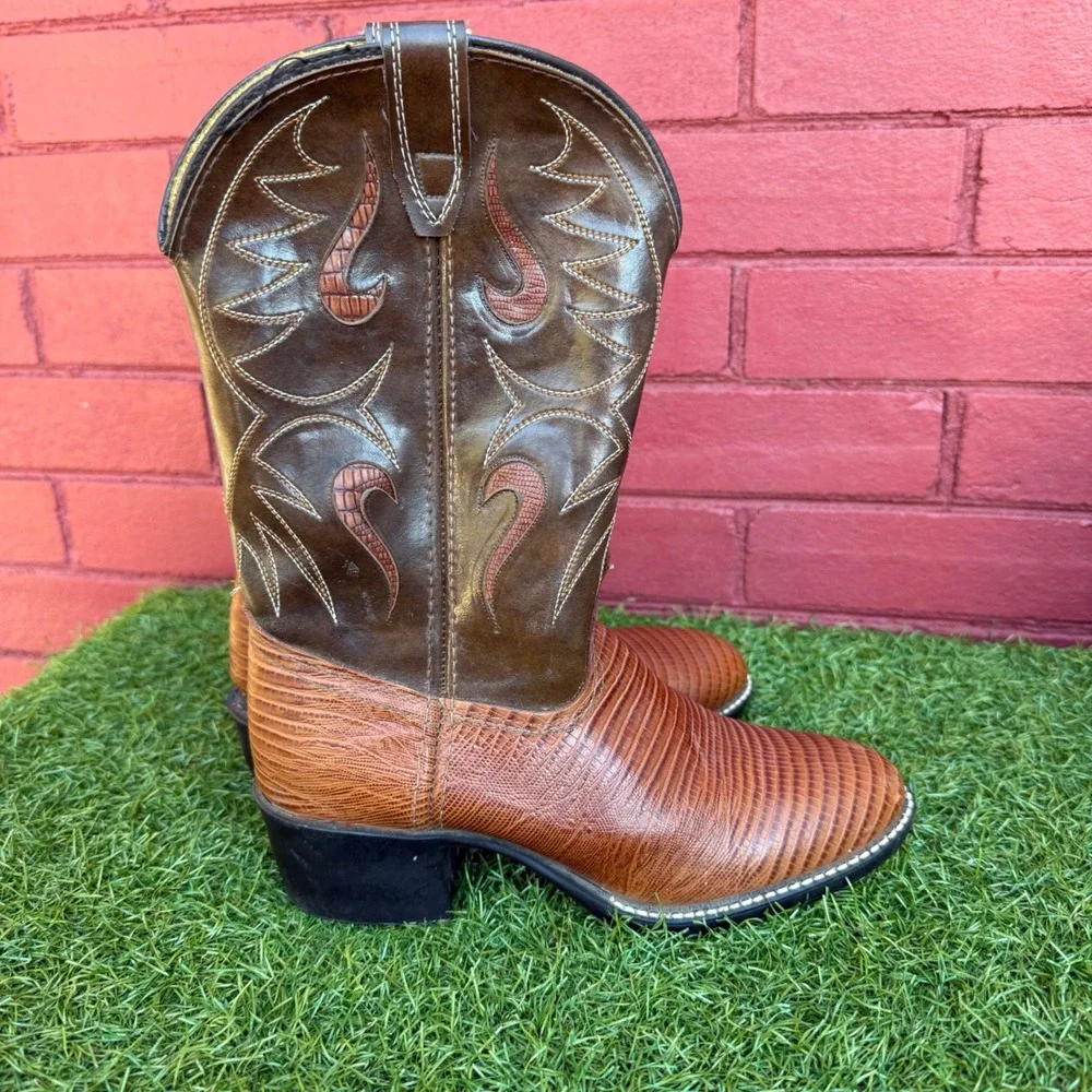 Vtg Kids Lizard Print Cowboy Boots‎ Size 3.5D